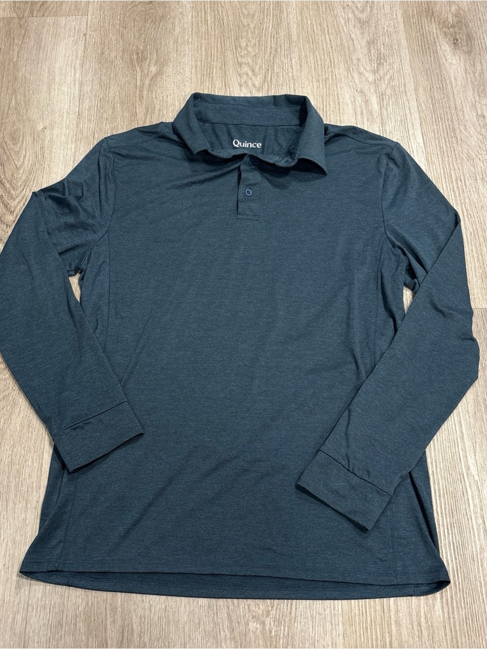 Quince Polo Shirt Mens M Long Sleeve Recycled Performance Stretch Gray Blue